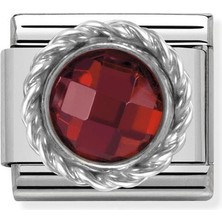 Nomination Composable Classic Dekoratif Link - Taşlar Yüzey Işlemeli - Kırmızı - (005 Red) 925 Gümüş