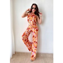 Merlavin Kadın Halter Yaka Bağlamalı Mikro Kumaş Tulum (Renkli)