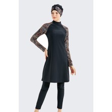 C&city Tam Kapalı 4 lü Tesettür Mayo C14020 Siyah/Leopar