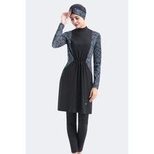 C&city Tam Kapalı 4 lü Büzgülü Tesettür Mayo C14032 Siyah