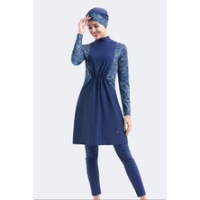 C&city Tam Kapalı 4 lü Büzgülü Tesettür Mayo C14032 Lacivert