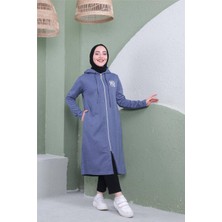 Bwest Yazı Baskılı Fermuarlı Kapşonlu Uzun Sweat - 03081.006 - Indigo