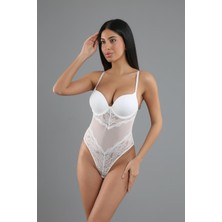 C&city Destekli Dantelli Çıtçıtlı Body C15081 Ekru