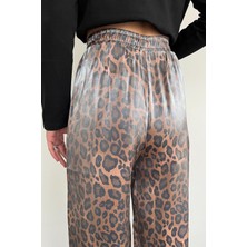 Misigo Leopar Desenli Saten Pantolon Kahve