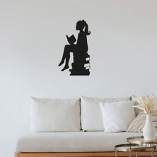 Emach Dizayn Kitap Okuyan Kız Temalı Ahşap Duvar Dekoru - 20X35 cm - Çift Taraflı Bant ile Kolay Montaj