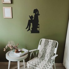 Emach Dizayn Kitap Okuyan Kız Temalı Ahşap Duvar Dekoru - 20X35 cm - Çift Taraflı Bant ile Kolay Montaj