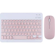 Apple iPad Pro 5. Nesil 12.9" Uyumlu Kablosuz Bluetooth Şarjlı Mini Q Klavye Mouse Seti - Pembe