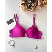 Intive Lingerie Fuşya Dantelli Dekoltesi Dantel Detaylı Kaplı Balenli Hafif Destekli Sütyen (Intive Limited)