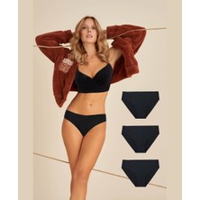 Intive Lingerie Nbb Lazer Kesim Normal Bel 3'lü Paket Külot (Bordo, Ten, Siyah, Pudra)
