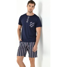 Yeni İnci Çizgili Viskon Erkek Pijama Takımı