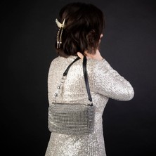 Nas Bag Kadın Çapraz Çanta Diamond Serisi Gümüş Zincir Detaylı Şık Çanta Gümüş