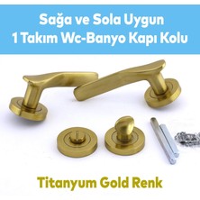 Badem10 Royal Titanyum Gold Wc Banyo Kapı Kolu Daire Rozetli Sürgülü Kapı Sağ Sol Uygun Kolları Kulpu Uyumlu