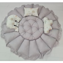 BabyNest 140 cm Büyük Boy Yuvarlak Uyku ve Oyun Minderi Gök Kuşağı Gri