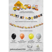 Pekshop Inşaat Temalı Doğum Günü Parti Seti Ayaklı Masa Üstü Maket Bannerlı Parti Süsleme Seti