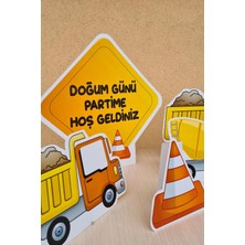 Pekshop Inşaat Temalı Doğum Günü Parti Seti Ayaklı Masa Üstü Maket Bannerlı Parti Süsleme Seti