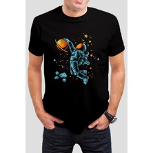 T-35 Astronot Baskılı Siyah Unisex Tişört C186