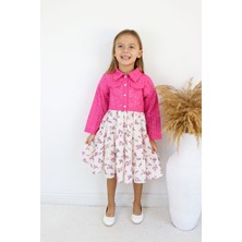 Miniğimin Cicileri Çiçek Desenli Kız Çocuk Fisto Ceketli 2 li takım - Fuşya