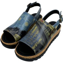 Kadın Vegan Deri Çok Renkli Kalın Taban Sandalet - Sea Sparkles Tasarım