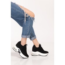 Kadın Siyah Taşlı Gizli Dolgu Topuk Sneakers