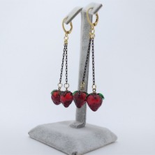 Hanecambaz Murano Cam Vintage Çilek Küpe Sallantılı