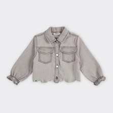 Panço Nakış Detaylı Denim Ceket Kız Çocuklar İçin Midi Boy Uzun Kollu Şık Tasarım