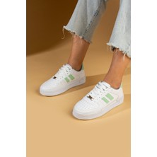 Pembe Potin Bağcıklı Comfort Taban Şeritli Kadın Sneaker 001-1005-24BEYAZYEŞIL
