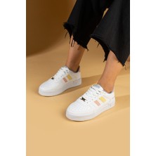 Pembe Potin Bağcıklı Comfort Taban Şeritli Kadın Sneaker 001-1005-24BEYAZPUDRASARI