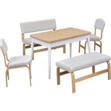 Vilinze Ege Sandalye-Bank Avanos Ahşap Mdf Açılır Mutfak Masası Takımı - 70X120+30 cm