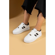 Pembe Potin Bağcıklı Comfort Taban Şeritli Kadın Sneaker 001-1005-24BEYAZSIYAH