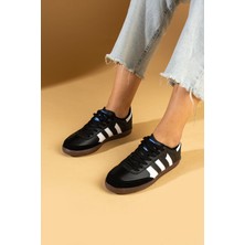 Pembe Potin Bağcıklı Comfort Taban 3 Şeritli Kadın Sneaker 001-1009-SIYAHBEYAZ