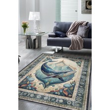 Homshtag Nuh'un Gemisi Koleksiyonu Balina Çiçek Temalı Vintage Renkli Maksimalist Halı