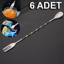 Chavin 304 Çelik 6 Adet 32 cm Çift Başlı Kokteyl Karıştırma Barmen Kaşığı CIN582-6