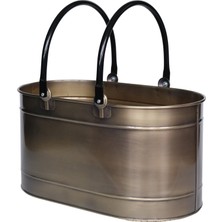 Somineco Metal Gold Uzun Oval  Kulplu Tasarım Şömine-Soba Odun Depolama Saklama Kovası 55X35X29 cm