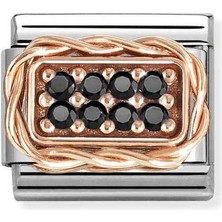 Nomination Composable Classic Dekoratif Link - Semboller - Siyah Desen -  9k Rose Altın Zirkon