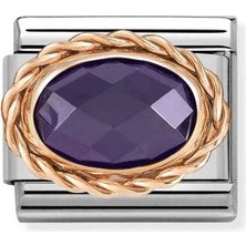 Nomination Composable Classic Dekoratif Link - Yüzey Işlemeli Oval - Mor -  9k Rose Altın