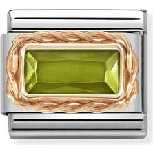 Nomination Composable Classic Dekoratif Link - Yüzey Işlemeli Baget - Peridot Yeşili -  9k Rose Altın