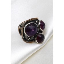 Alibaba Doğaltaş Ametist Doğal Taş 925 Ayar Gümüş Ayarlanabilir Yüzük