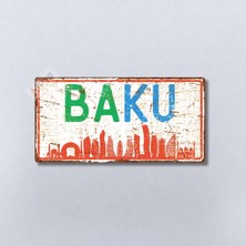 Hayg Equipment Bakü Silüetli Dekoratif Alüminyum Tabela - Retro Metal Duvar Dekoru - Bakü Manzaralı Levha -10CM X20CM
