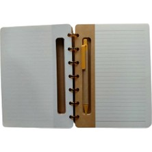 Glanart Lastikli A5 Boy Kraft Defter Çizgili Sök Tak Yapraklı Kalem + Postitli