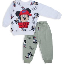Bebelop Erkek Bebek Mickey Mouse Baskılı Şapkalı Alt Üst 2'li Takım