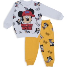 Bebelop Erkek Bebek Mickey Mouse Baskılı Şapkalı Alt Üst 2'li Takım