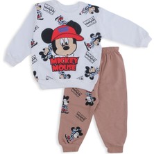 Bebelop Erkek Bebek Mickey Mouse Baskılı Şapkalı Alt Üst 2'li Takım
