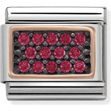 Nomination Composable Classic Dekoratif Link - Taş Kaplama - Dikdörtgen Fuşya -  9k Rose Altın