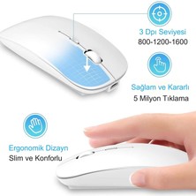 Hymark Sessiz Tıklama Şarjlı Çift Modlu Bluetooth Kablosuz 2.4ghz Beyaz Mouse