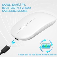 Hymark Sessiz Tıklama Şarjlı Çift Modlu Bluetooth Kablosuz 2.4ghz Beyaz Mouse