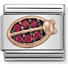 Nomination Composable Classic Dekoratif Link - Semboller - Uğur Böceği Kırmızı Siyah -  9k Rose Altın