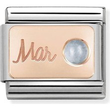 Nomination Composable Classic Dekoratif Link - Ay Taşları - Mart Aquamarine -  9k Rose Altın