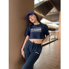 Maison La Femme Paradise Baskılı Penye Oversize Crop T-Shirt