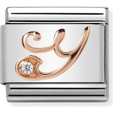 Nomination Composable Classic Dekoratif Link - Harfler - Y - (25 Y) 9k Rose Altın Zirkon