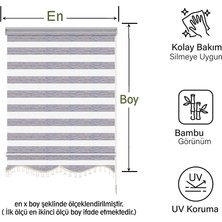 Binbir Perde Gri Beyaz Kırçıllı Boncuklu Zebra Perde